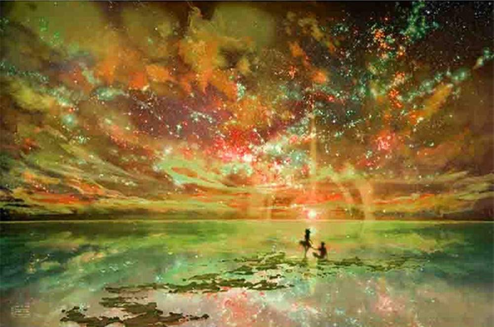 YEESAM ART Paint by Numbers for Adults Beginners Starry Sky Romantic Lovers 16x20 inch Linen Canvas Acrylic DIY Number Painting Kits Wall Art Decor Gifts