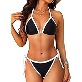 Tempt Me Women String Plus Size Bikini Sets Sexy Triangle Two Piece Halter Swimsuits with Tie Side Bottom Bathing Suit