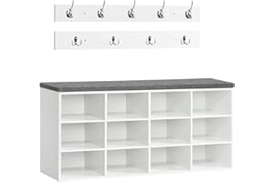 HOOBRO Shoe Storage Bench with Cushion, 100 cm Hall Tree, Coat Rack, Entryway Bench, 12 Cubbies, Holds up to 150 kg, Shoe Rac