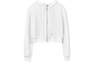 Hooever Womens Cute Workout Cropped Zip Up Drawstring Hoodie Sweatshirt Jacket