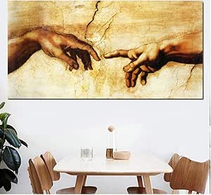 Pintura sobre Lienzo Creación de Adán Mano de Dios Religión clásica