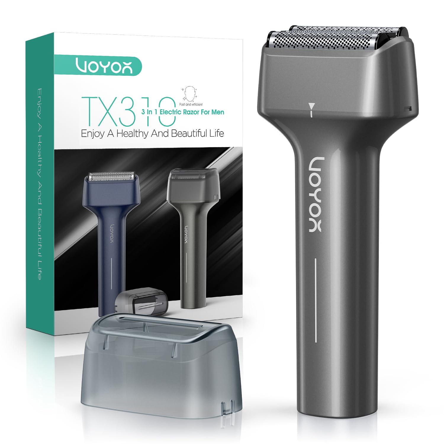 VOYOR Electric Razor for Men Electric Shavers Men Rechargeable with LCD Display Wet & Dry IPX6 Waterproof Safe Floating 3-Blade Cutterhead Not Scratch Lightweight Handheld Foil Shaver TX310 (Gray)