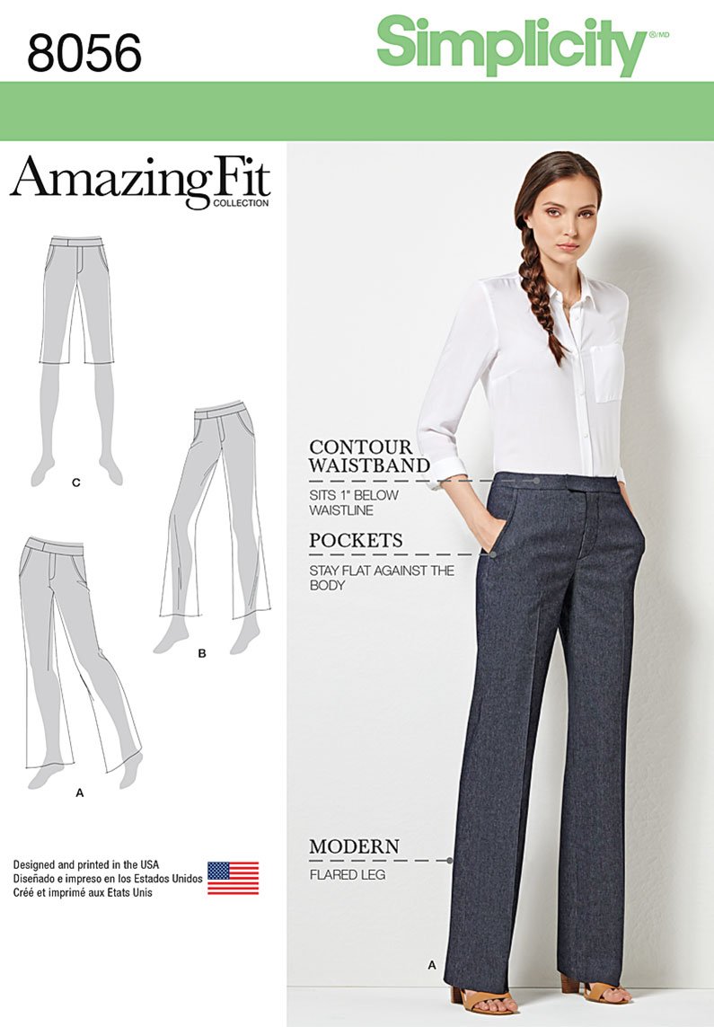 Simplicity Sewing Pattern 8056BB Amazing Fit Miss and Plus Size Flared Pants or Shorts, Paper, White, BB (20W-28W)