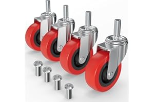 MySit 4 Pack Creeper Wheels 2.5 Inch Heavy Duty Swivel Caster Wheel Creeper Service Cart Stool Post Mount, M10 (Around 3/8") x 1" Metric Threaded Stem Casters Wheels Replacement