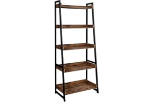IRONCK Industrial Bookshelf 5-Tier, Bookcase Ladder Shelf, Storage Shelves Rack Shelf Unit, Accent Furniture Metal Frame, Home Office Furniture for Bathroom, Living Room