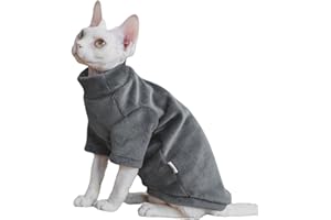 KITIPCOO Turtleneck Sweater for Sphynx Cat Soft Thick Double-Sided Fleece Cat Clothes Winter Warm Outfit Coat for Hairless Cats and Small Dogs Apparel with Sleeves (Grey, Medium)