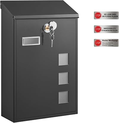 SONGMICS Modern Wall Mounted Post Box with Viewing Windows Copper Core Lock