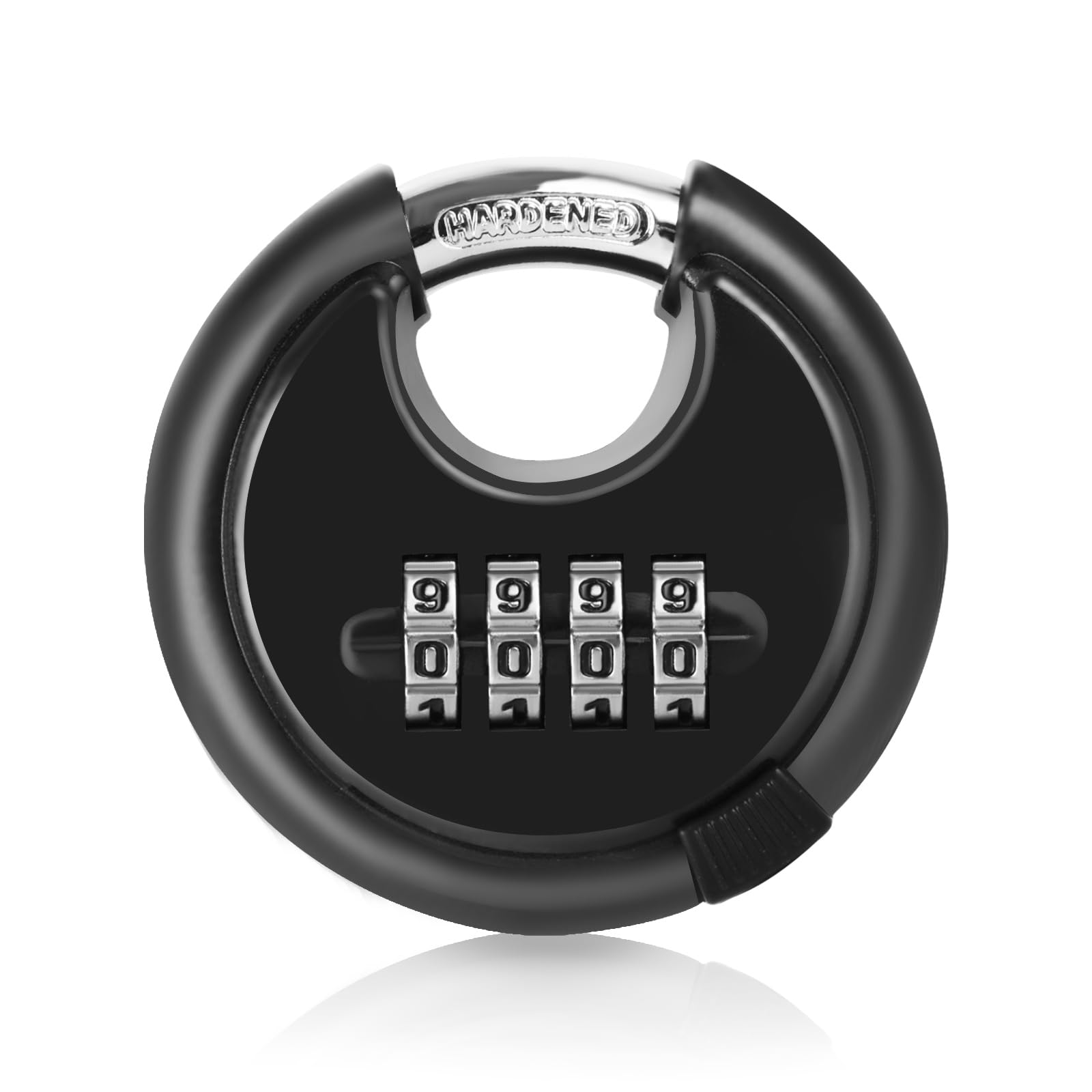 ASelected ASUKVC-2023090817 Black Heavy Duty Weatherproof Disc Resettable 4 Digit Combination Padlock Gym Lock for Warehouses, Containers, Garages, Gates, Chains, Fences (Zinc Alloy)