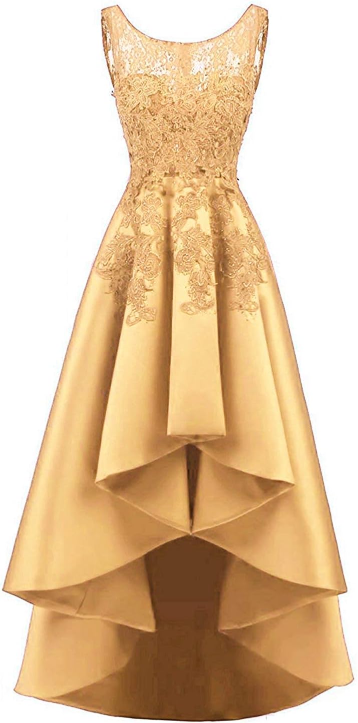 HelloLadyBridal Women's Hi-Lo Lace S Prom Dresses Satin Evening Party Gowns