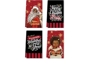 Artoid Mode Angel Child Christmas Kitchen Towels and Dish Towels, 18 x 26 Inch African American Black Santa Drying Cloth Tea Towels for Cooking Baking Set of 4