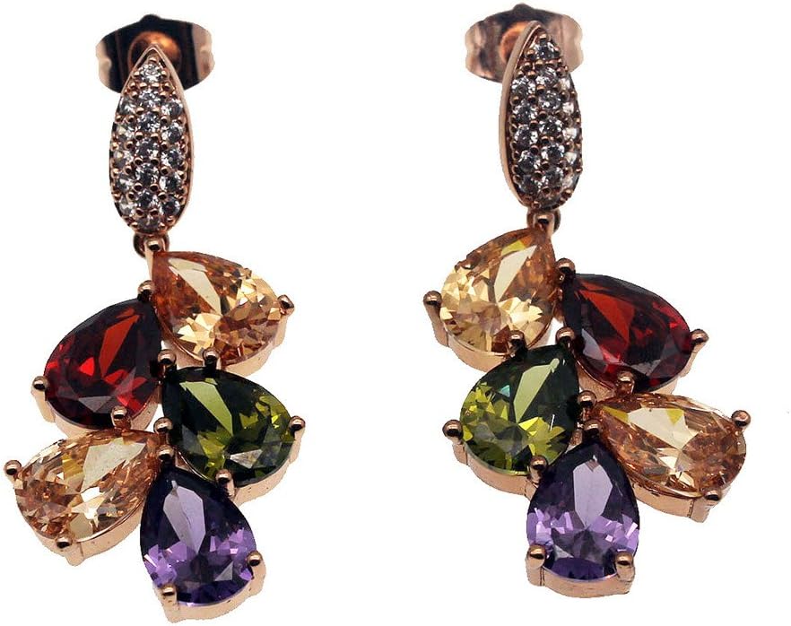 Rose Gold Multi Gemstone Jewelry Sets for Women,Sparkling Garnet Amethyst Morganite Peridot Topaz (Dangle Earrings)
