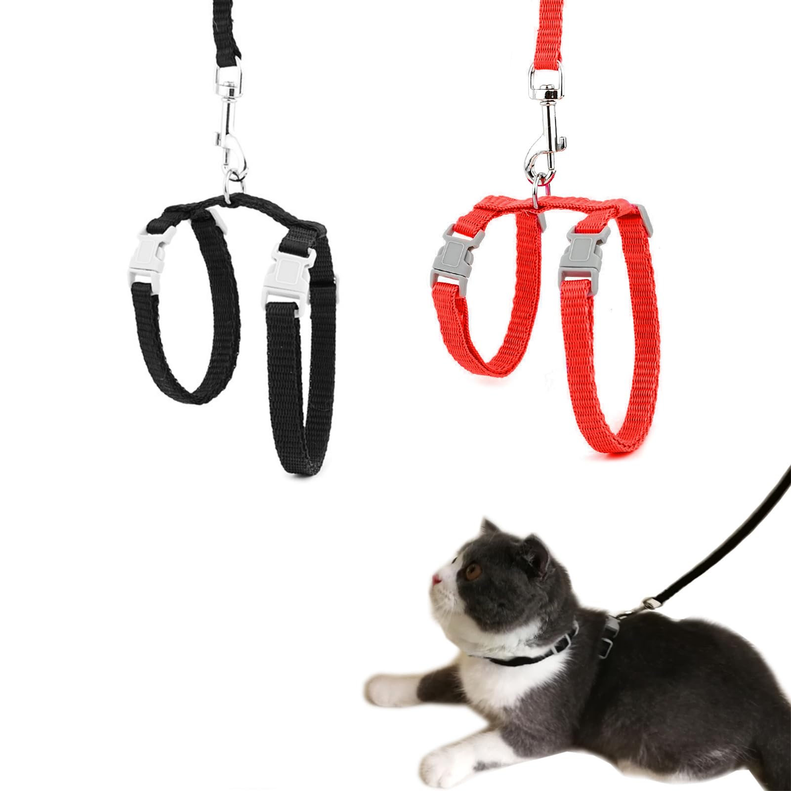 2Pcs Cat Harness and Leash Set, Adjustable Kitten Harness Travel Petsafe Harness Escape Proof Cat Harnesses Soft Nylon Harness with Leash for Kitty Small Pet Outdoor Walking