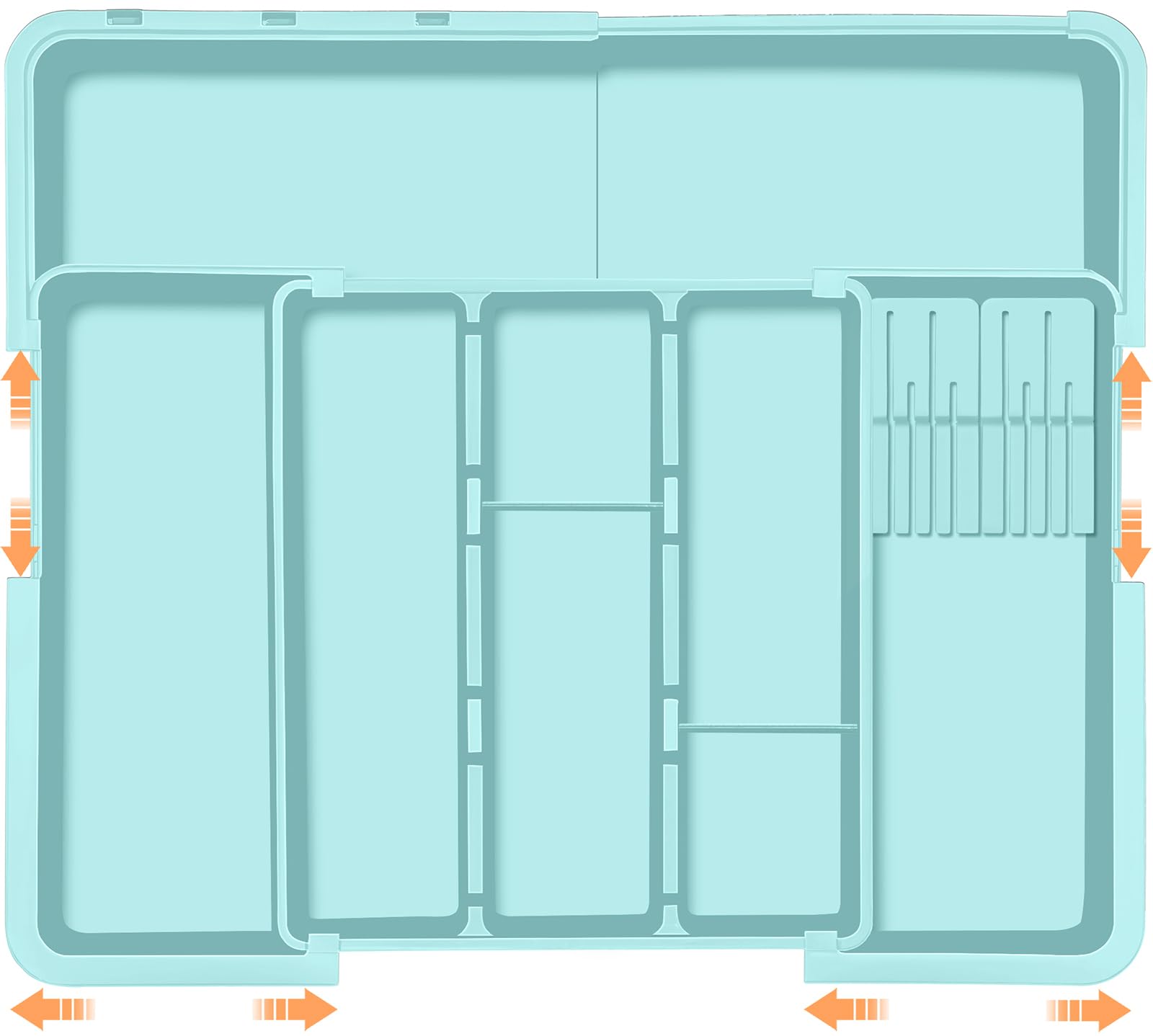 Photo 1 of Utensil Drawer Organizer for Kitchen, Expandable Silverware Organizer Cooking Utensils Tray, Large Cutlery and Flatware Holder, Kitchen Tools & Gadgets Storage (Turquoise)