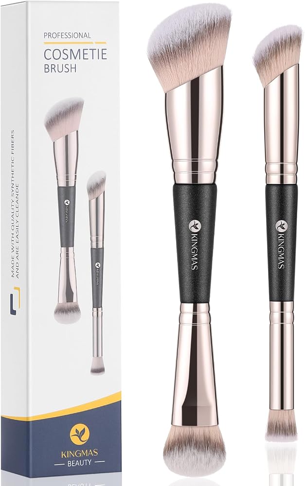KINGMAS Foundation Concealer Brushes, 2PCS Premium Duo-end Makeup Brush Set | Face Makeup Brush for Powder Liquid Contour Ble