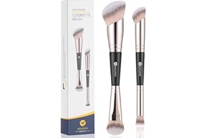 KINGMAS Foundation Concealer Brushes, 2pcs Dual-Ended Makeup Brush for Foundation and Contour Blending Liquid Powder, Bronzer Concealer Cream Cosmetics Blush, Cruelty-Free Vegan