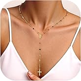 Turandoss Gold Cross Necklace for Women - Dainty 14K Gold Plated Cross Necklace Layered Beaded Infinity CZ Holy Mary Medal Pendant Necklaces for Women Trendy Faith Jewelry First Communion Gifts
