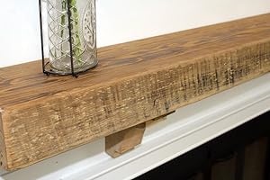 Modern Timber Craft Reclaimed Wood Fireplace Mantel Shelf | Solid Rustic American Barnwood with Floating Shelf Brackets | 4" Thickness | 95" L x 8" D, Unfinished