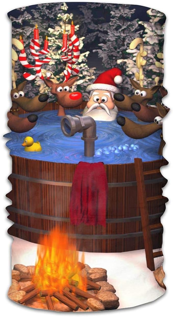 Amazon サンタクロースといくつかのトナカイを描いた3 D漫画イラスト屋外温水浴槽バラエティスカーフブレーサー海賊帽子帽子バラクラバほこり風太陽保護 バンダナ 通販