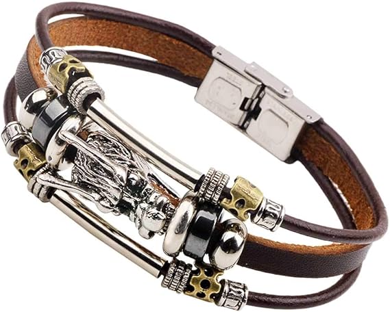 Amazon ドラゴンヘッド ブレスレット メンズ レディース ヴィンテージレザー マルチレイヤロープ お守り おしゃれ 中国風 人気 お出掛け サイズ調節可能 ブレスレット 通販