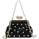 Amamcy Women Glitter Sequins Evening Clutch with Pearl Handle Shiny Evening Handbag for Women Prom Wedding Party Clutch
