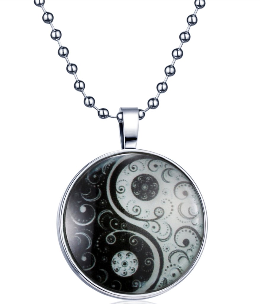 Yumilok Yingyang Tai Chi Round Luminous Pendant Alloy Resin Locket Necklace for Women/Men, Fluorescent Blue