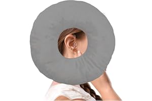 Sanseenia Donut Pillow, Ear Piercing Pillow for Side Sleepers, Face Down Pillow, Small Donut Pillow with Ear Hole, Ear Relief for Ear Pressure and Pain, Ideal for Headphones (Grey)