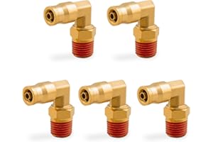 ANRIWT 1/4" 90 Degree Elbow Union Brass DOT Push to Connect Air Line Fittings, 1/4" OD Tube x 1/4" NPT Air Brake Line Quick Fitting Connectors for Truck Trailers or Industry Air System(5PCS)
