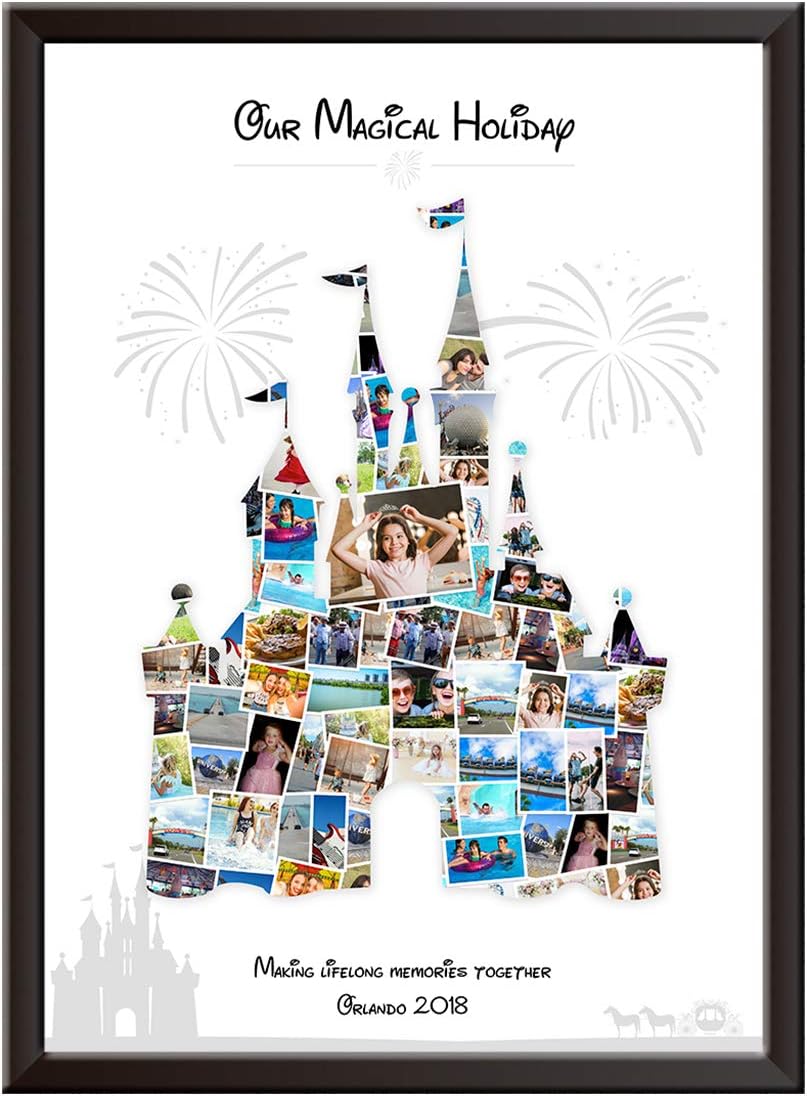 PERSONALISED Cinderella Castle Collage Wall Art Print Decor. Disney Land / World holiday memories keepsake. Gift for mum, dad, birthday, Mothers / Fathers Day present. Poster print in A2, A3 or A4