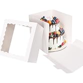 Moretoes 16pcs 12"x12"x12" Tall Cake Boxes for Tier Cakes, Sturdy Carrier | 400gsm Thickness Cardboard, Pre-folded Carrier, Suitable for Cakes under 12 Inches, Easy to Assemble, for Cupcake Cookie Pie