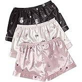 GORGLITTER Women's 3 Piece Satin Pajama Sleep Shorts Cute Soft Floral Print Christmas Lounge Pj Shorts