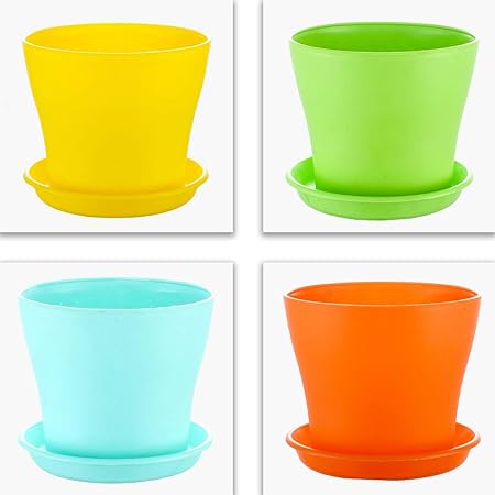 Kraft Seeds Plastic Flower Pots, 15 cm - Multicolour, 4 Pieces