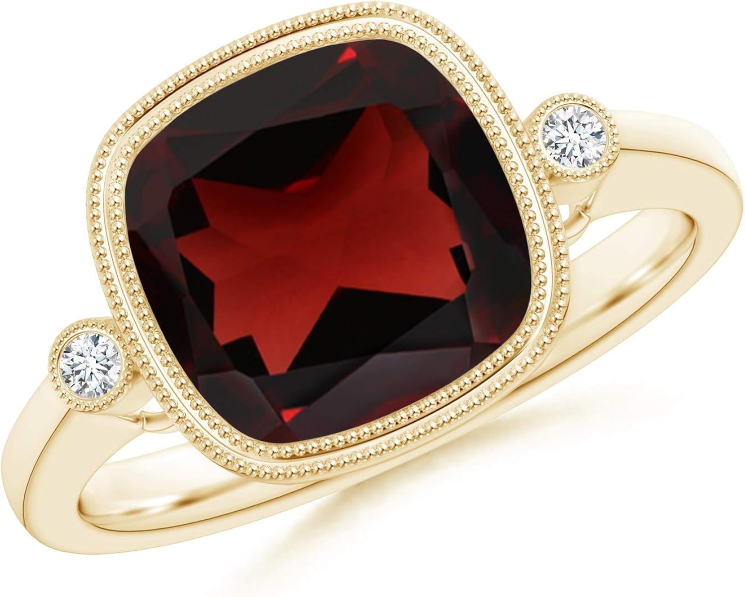 Bezel Set Cushion Ring with Milgrain Detailing in 14K Yellow