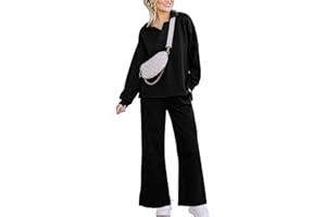 kipfall Lounge Sets for Women Two Piece Outfits Textured Sweatsuit Set Polo Sweatshirt Wide Leg Sweatpant With Pockets