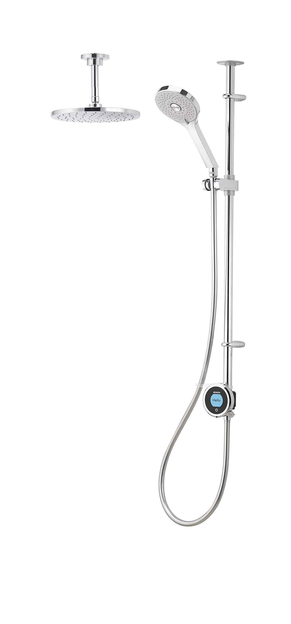 Aqualisa OPQ.A2.EV.DVFC.20 Optic Q smart shower (exposed) with adjustable handset and fixed ceiling head - with integral pump for gravity fed systems, Chrome, 98.0 mm*34.0 mm*98.0 mm