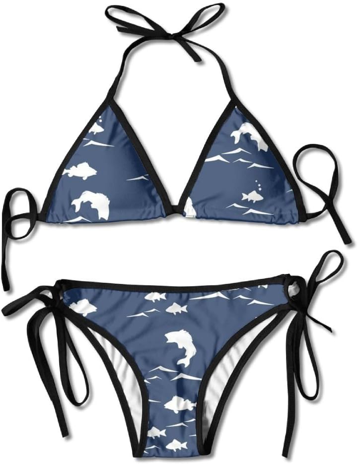 Vidmkeo Navy Fish Women Sexy Low Waist Bandage Bikini Beachwear Swimsuit