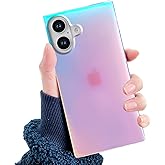 Omorro for iPhone 16 Rectangle Case for Women, Bling Sparkly Laser Color Changing Designer Glitter Slim Thin Soft Flexible Silicone Protective Light Mirror Iridescent Girly Clear