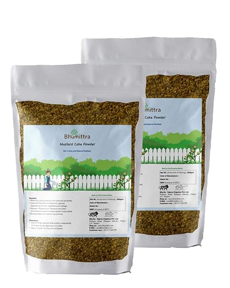 Bhumittra Mustard Cake Fertilzer for Plants (Powder) 1.8 Kg | Sarso ki khali |Organic fertiliser and pesticide for Home and Kitchen Gardening | Plant growth Nutrient and Manure for Plants (900gm x Pack of 2)