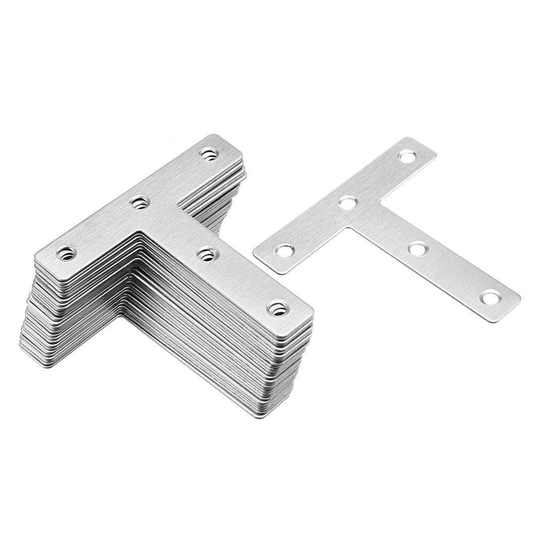 sourcing map Flat T Shape Repair Mending Plate, 80x80mm/ 3.15"x3.15", Stainless Steel Joining Bracket Support Brace, Pack of 30