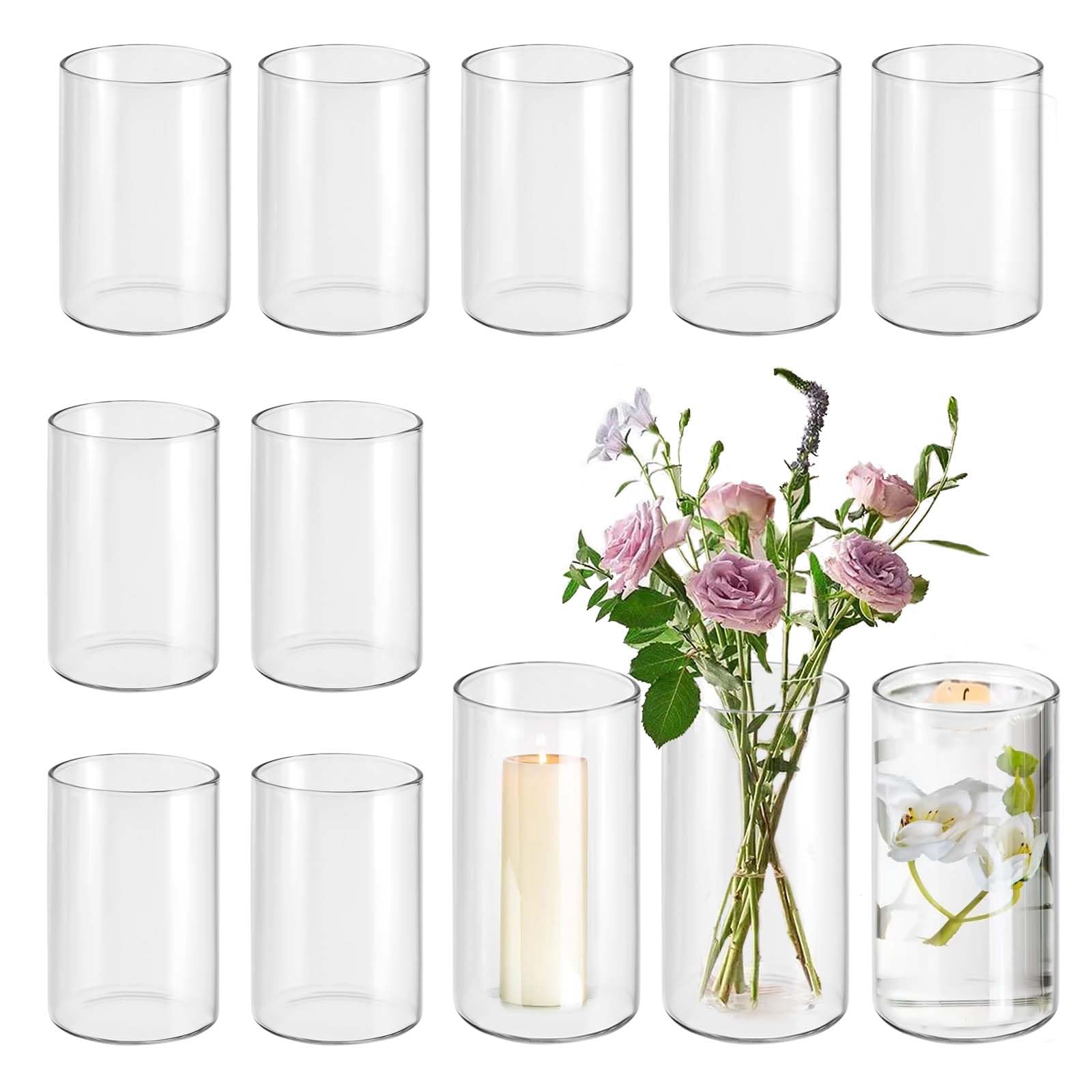Photo 1 of 12pcs Glass Vase Cylinder Vases for Centerpieces Small Flower Glass Clear Vases Home Decor Centerpiece Table Flower Vase Decorations for Home?Wedding Decoration 6 Inch Tall