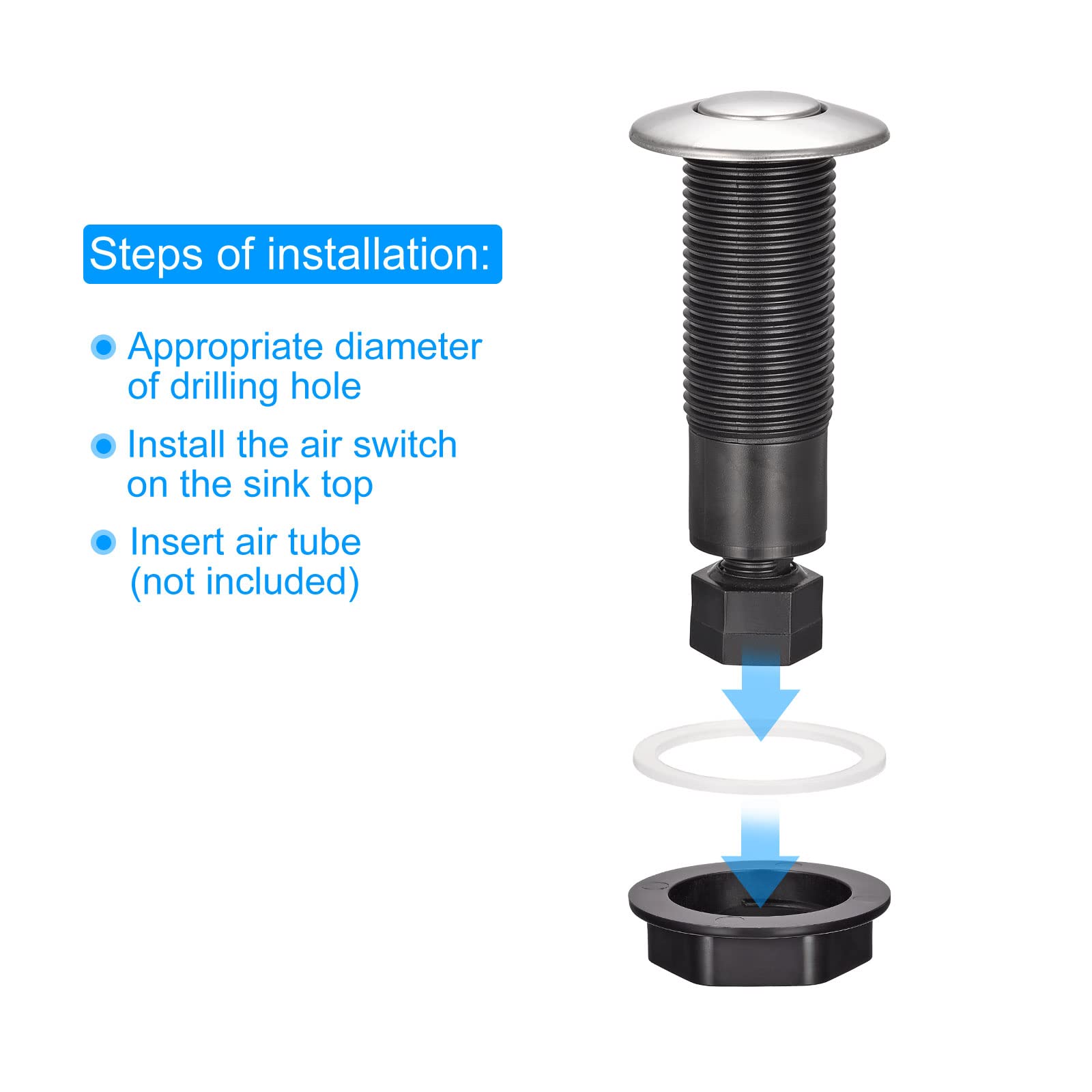 MECCANIXITY Garbage Disposal Air Switch Button 25mm Dia 304 Stainless Steel Self Locking for Sink Top Waste Disposer