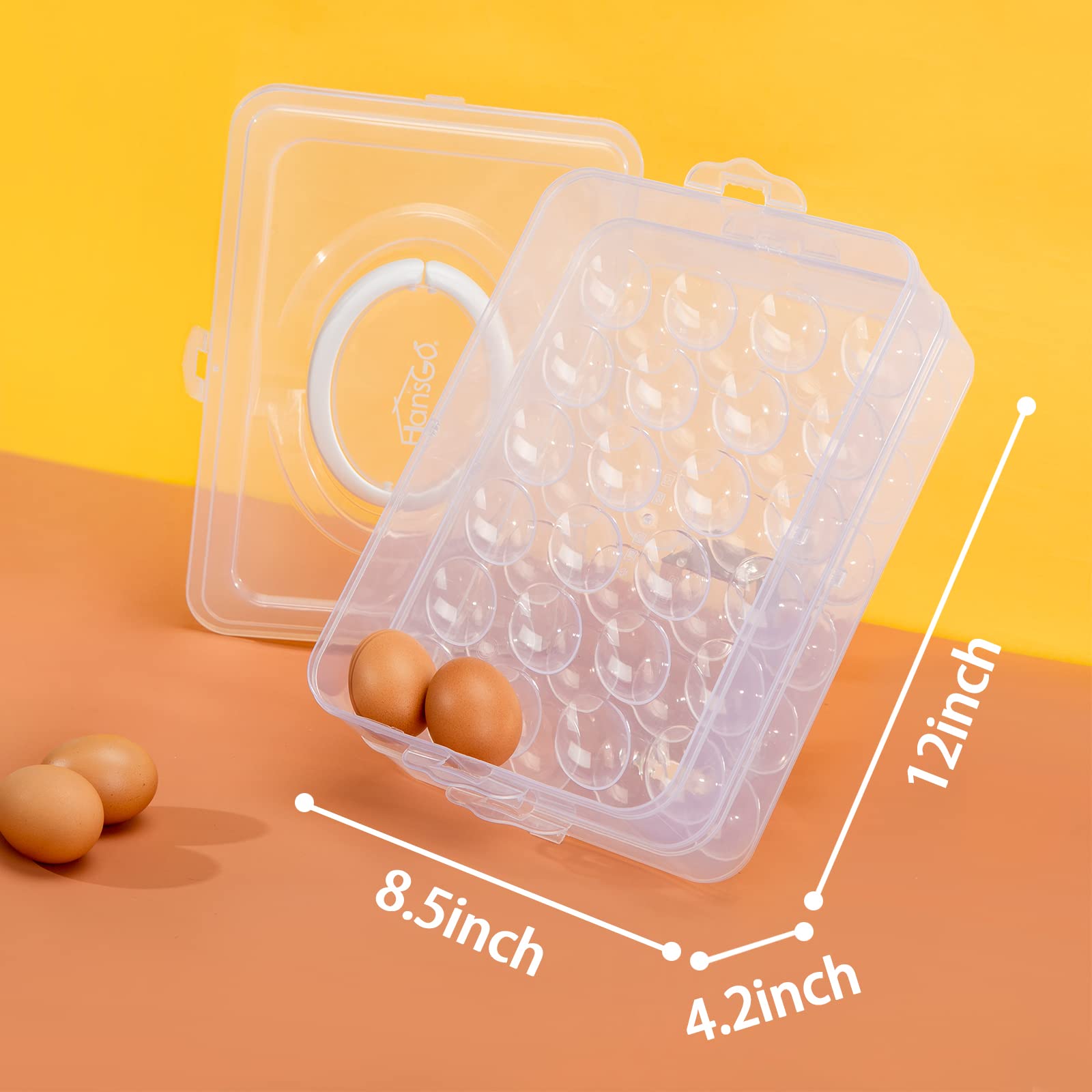 HANSGO 2-Layer Portable Deviled Egg Carrier with Stackable Trays - Dispenser Container with Handle for 48 Eggs