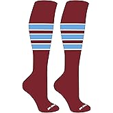 Mk Socks Striped OTC Baseball, Softball, Football Socks (C) Cardinal, White, Columbia Blue