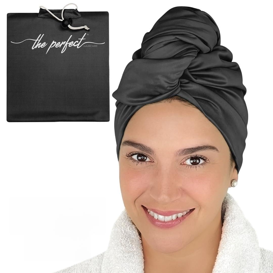 THE PERFECT HAIRCARE Microfibre Hair Towel Wrap for Women - Absorbent Quick Drying Turban for Curly and Long Hair for Girls and Kids - Anti Frizz Black