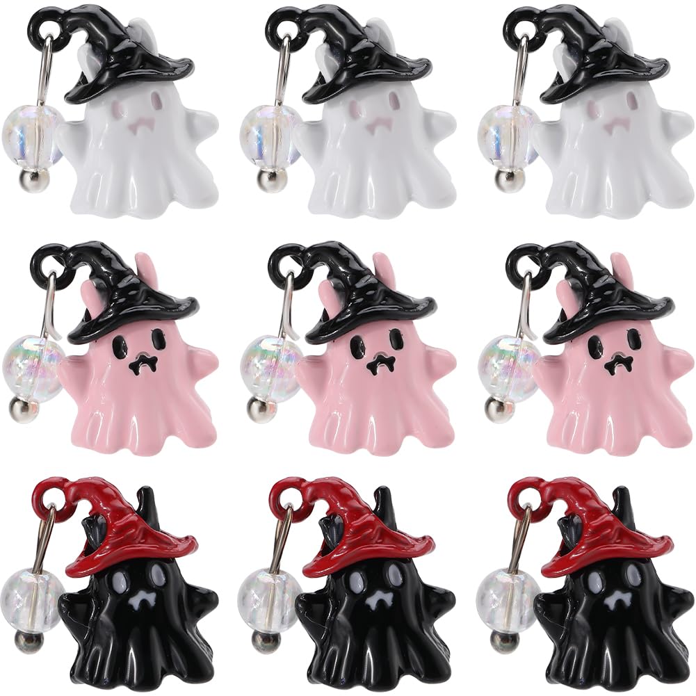 SUNNYCLUE 1 BOX 30Pcs Ghost Charms Bulk Halloween Charms Horror Gothic Mini Enamel Grimace Small Alloy Pink Black White 3D Solid Skull Charms for jewellery Making Charms Bracelet Earrings Beginners