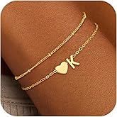 Fezodo Gold Initial Bracelets for Women Girls - 14K Gold Plated Heart Initial Bracelet Teen Girl Gifts Trendy Stuff Dainty Gold Bracelets for Women Girls Trendy Jewelry Gifts