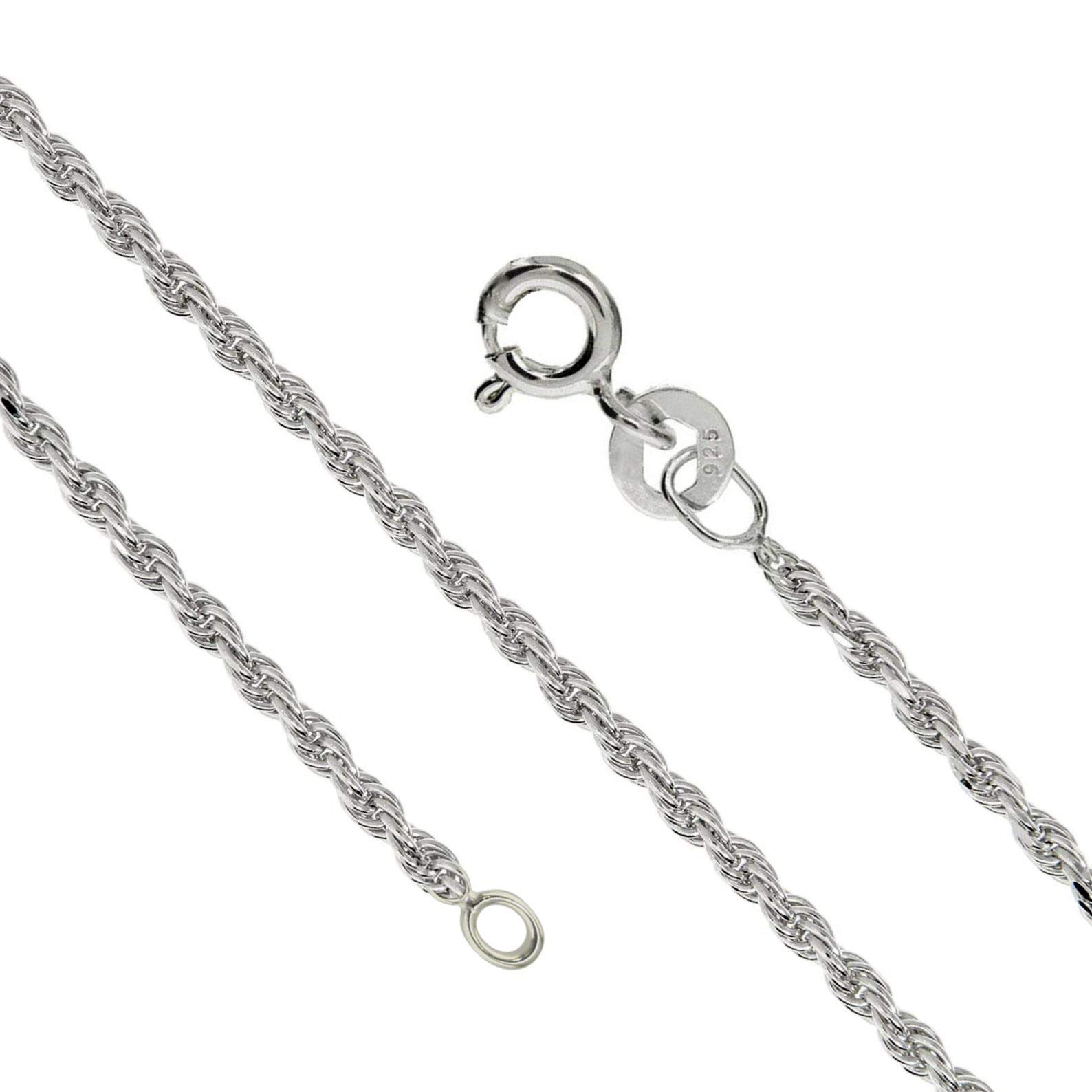 Designer Inspirations Boutique 22" Inch Sterling Silver 2.4 mm Wide Rope Chain Necklace for Women Men Unisex - Fine Silver Chain - Ideal for Larger Pendants - Weight: 6.2 Grams. SKW45