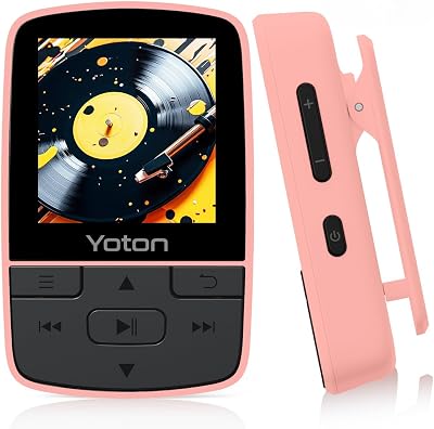 YOTON MP3 Player Bluetooth 5.2 Pink 64GB Expandable Clip FM Radio