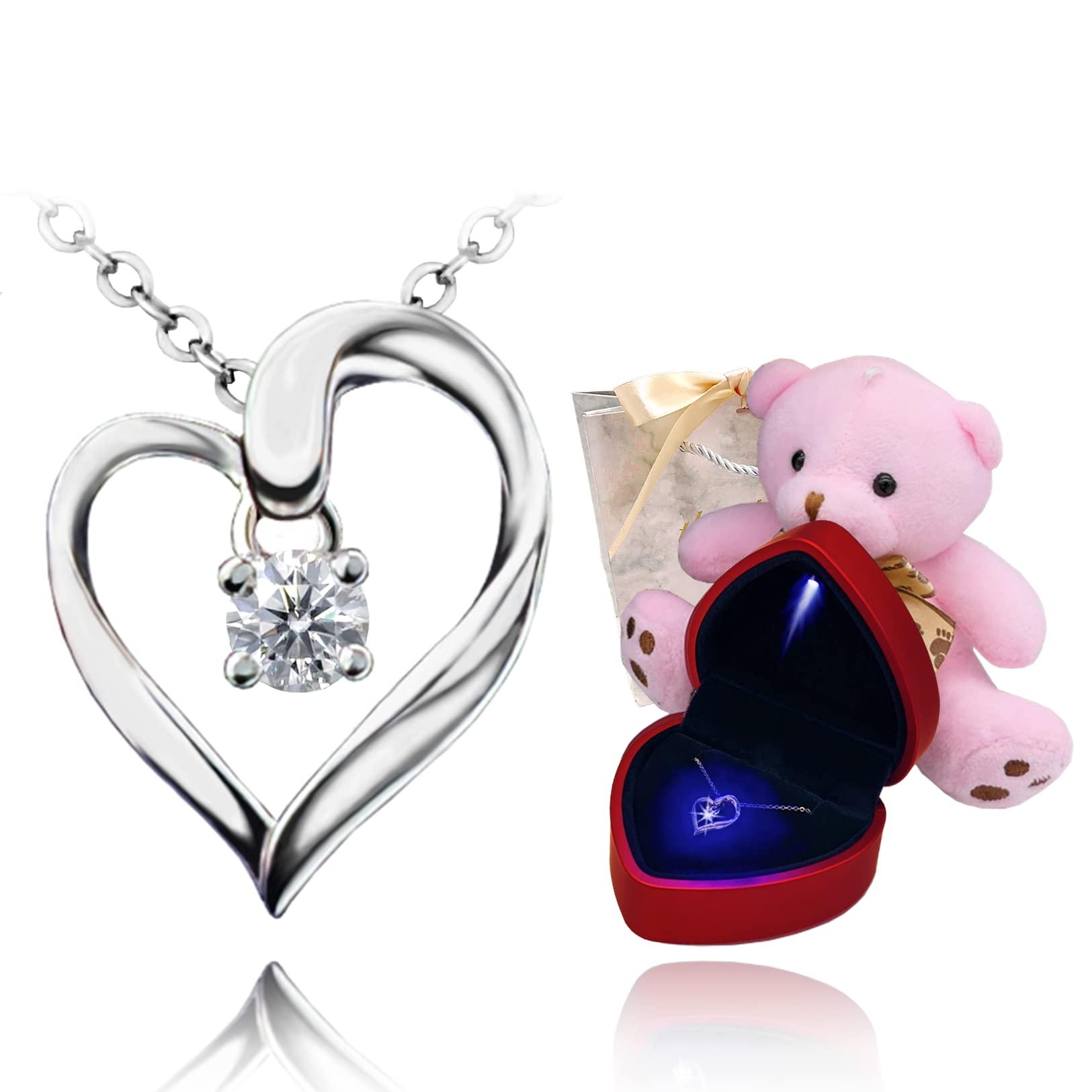 Enscene Angel Heart Necklace, Women's, Finest Zirconia, Open Heart, Christmas Gift Set