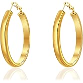 Rioleaf Gold Hoop Earrings for Women 40/50mm – Chunky Lightweight 14K Gold Plated Hoops with Secure Spring Buckle, Hypoallergenic Minimalist Jewelry for Everyday Wear