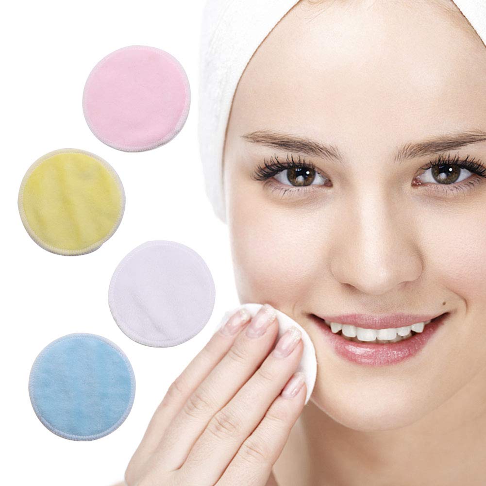 Makeup Remover Pads, 14 Pack Reusable Bamboo Soft Face Clean Pads Facial Skin Care Wash Cleansing Pads with Laundry Bag and Cosmetic Bag, Assorted Colors